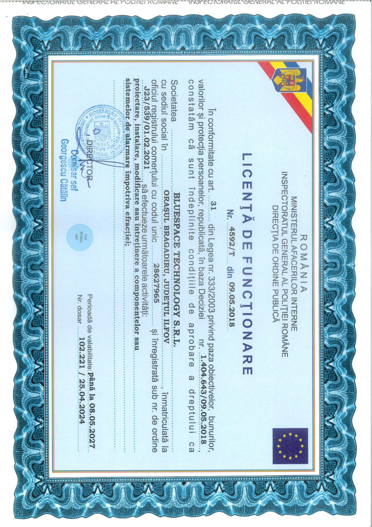 LIcenta de Functionare Sisteme de Securitate 2024